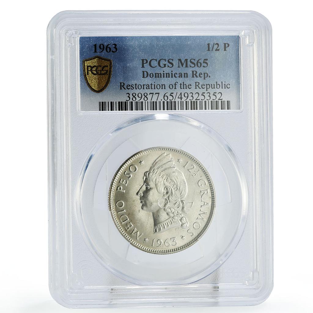 Dominican Republic 1/2 peso Republic Restoration MS65 PCGS silver coin 1963