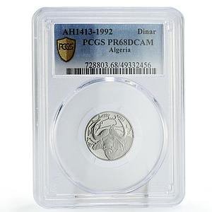 Algeria 1 dinar Regular Coinage Buffalo Bull Fauna PR68 PCGS steel coin 1992