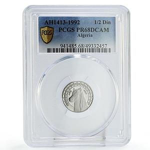Algeria 1/2 dinar Regular Coinage Horse Fauna PR68 PCGS steel coin 1992