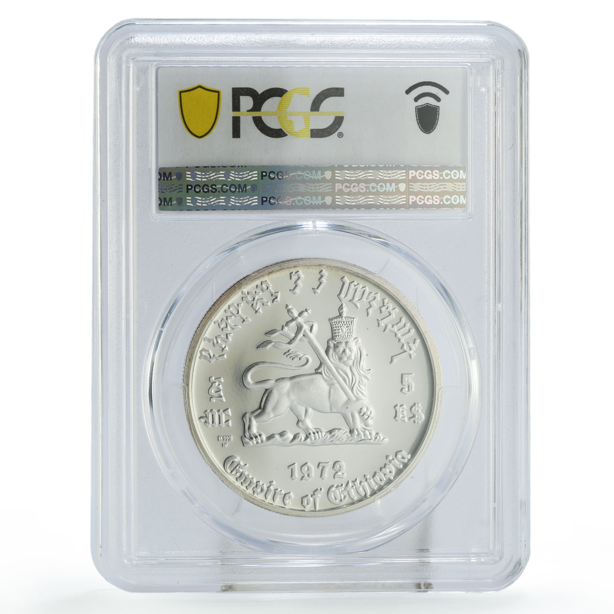 Ethiopia 5 dollars King Haile Selassie Politics KM-52 PR69 PCGS silver coin 1972