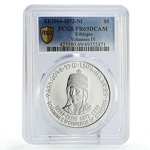 Ethiopia 5 dollars Emperor King Yohannes IV Politics PR69 PCGS silver coin 1972
