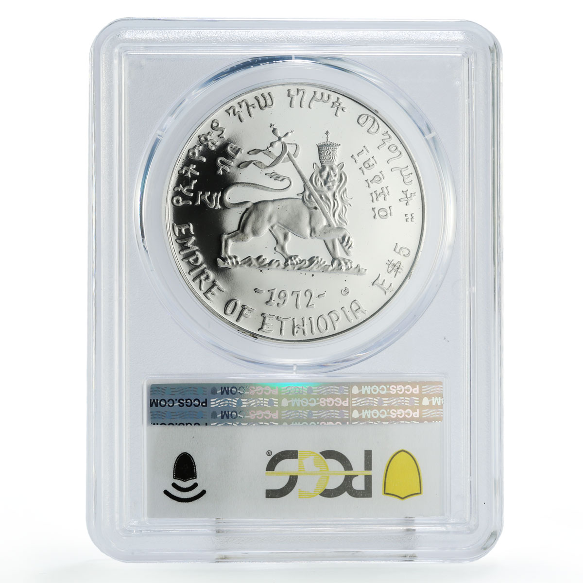 Ethiopia 5 dollars Emperor King Menelik II Politics PR67 PCGS silver coin 1972