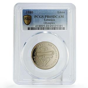 Lebanon 1 livre Lake Placid Winter Olympic Games PR69 PCGS CuNi coin 1980