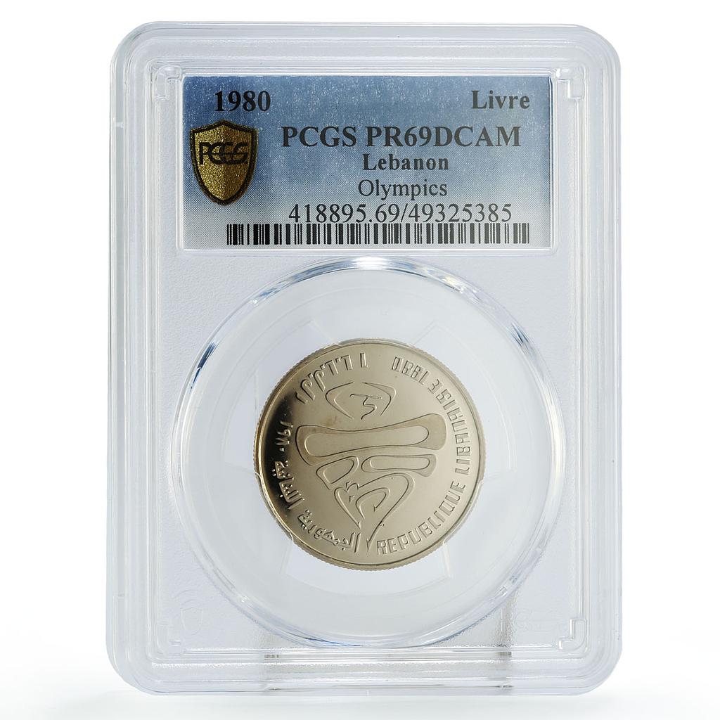 Lebanon 1 livre Lake Placid Winter Olympic Games PR69 PCGS CuNi coin 1980