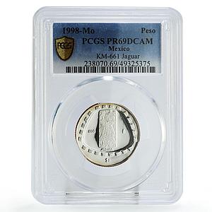 Mexico 1 peso Precolombina Jaguar Carving Sculpture PR69 PCGS silver coin 1998