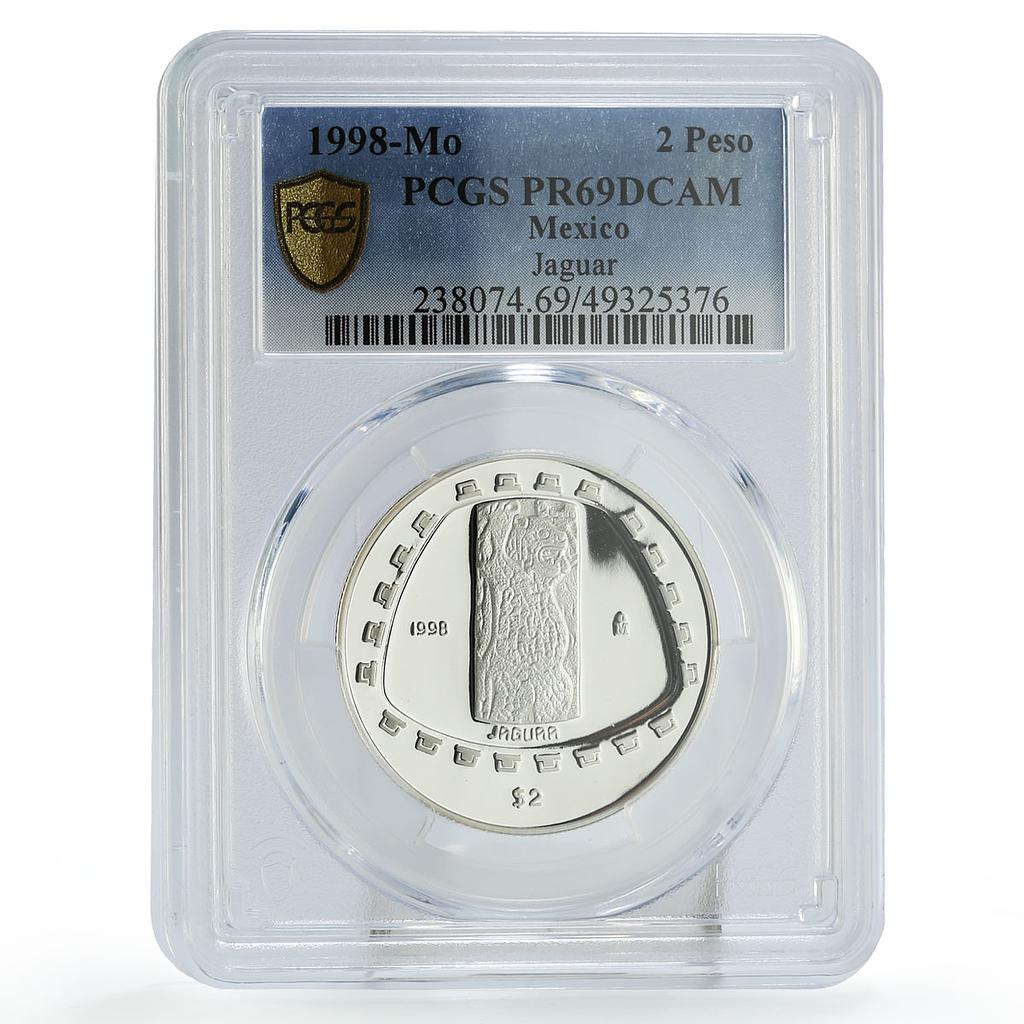 Mexico 2 pesos Precolombina Jaguar Carving Sculpture PR69 PCGS silver coin 1998