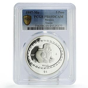 Mexico 5 pesos Precolombina Vasija Statue Sculpture PR69 PCGS silver coin 1997