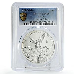 Mexico 1 onza Libertad Angel of Independence MS68 PCGS silver coin 2003