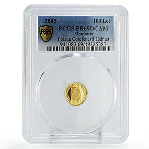 Romania 100 lei Treasures Poiana Cotofenesti Helmet PR69 PCGS gold coin 2002