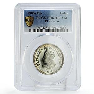 El Salvador 1 colon Regular Coinage Columbus PROOF PR67 PCGS CuNi coin 1985