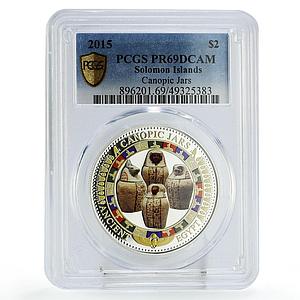 Solomon Islands 2 dollars Treasures Canopic Jars PR69 PCGS silver coin 2015