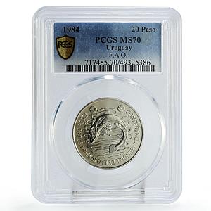 Uruguay 20 pesos FAO World Food Day Conference Fish MS70 PCGS CuNi coin 1984