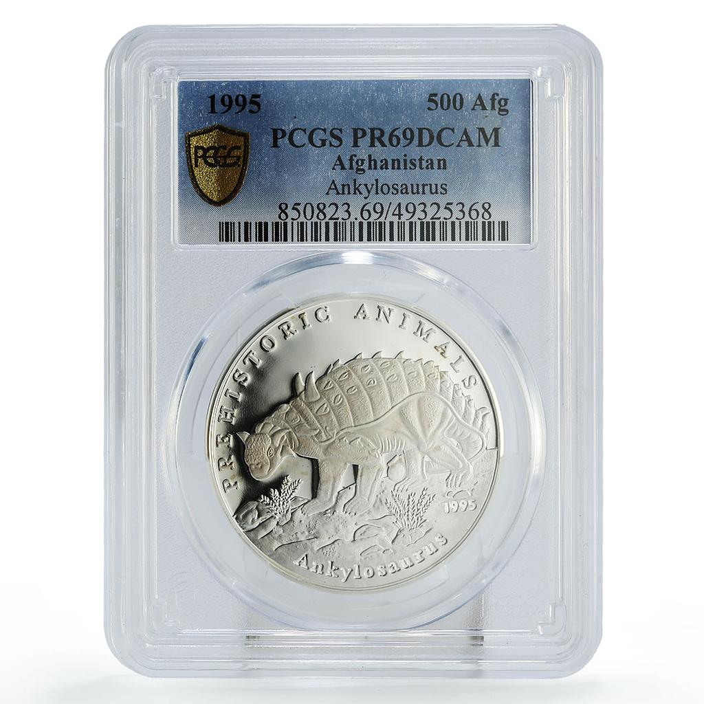 Afghanistan 500 afghanis Ankylosaurus Dinosaurs Fauna PR69 PCGS silver coin 1995