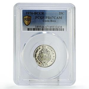 Costa Rica 25 centimos Regular Coinage BCCR KM-188 PR67 PCGS CuNi coin 1976