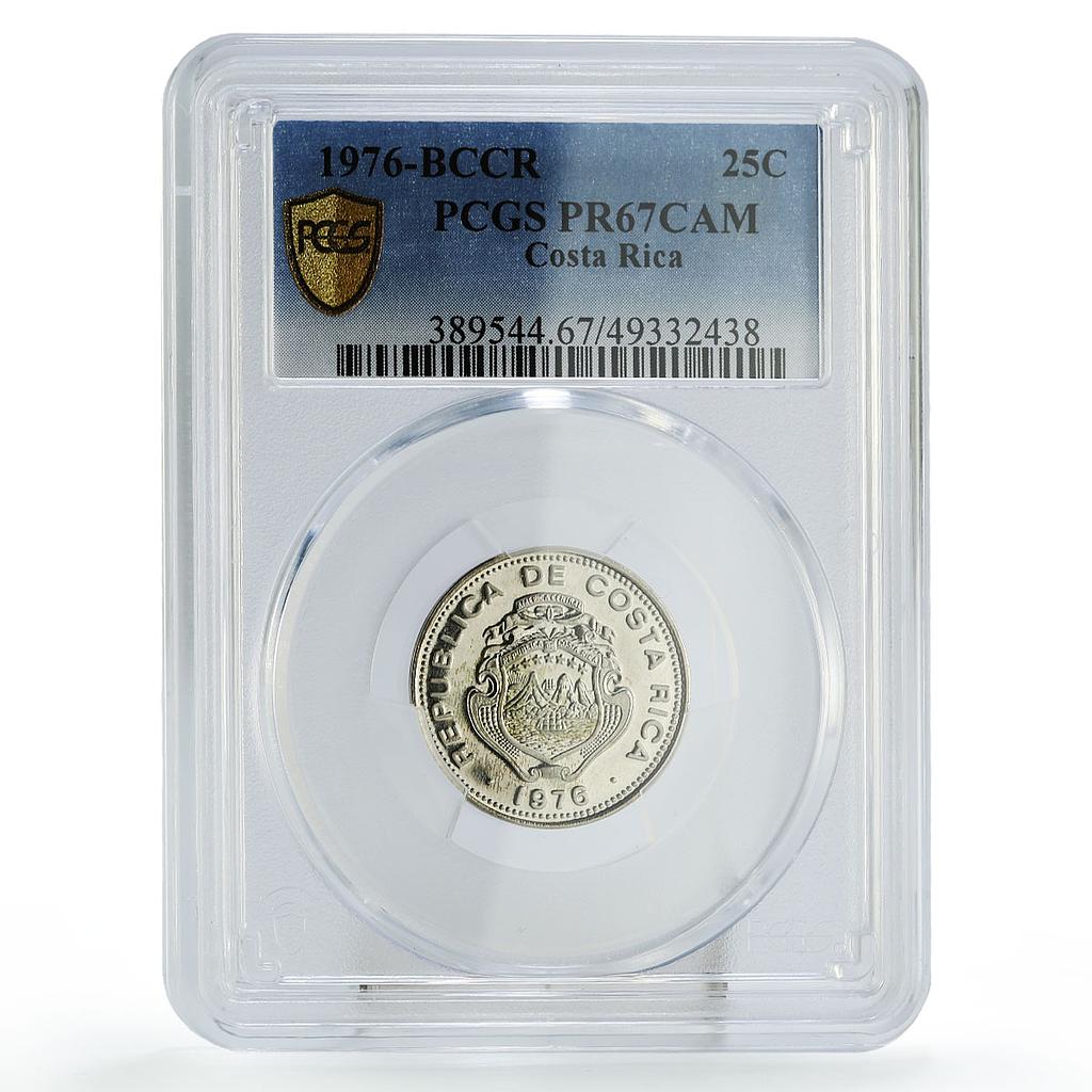 Costa Rica 25 centimos Regular Coinage BCCR KM-188 PR67 PCGS CuNi coin 1976