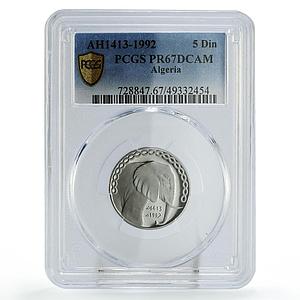 Algeria 5 dinars Regular Coinage Elephant Fauna PR67 PCGS steel coin 1992