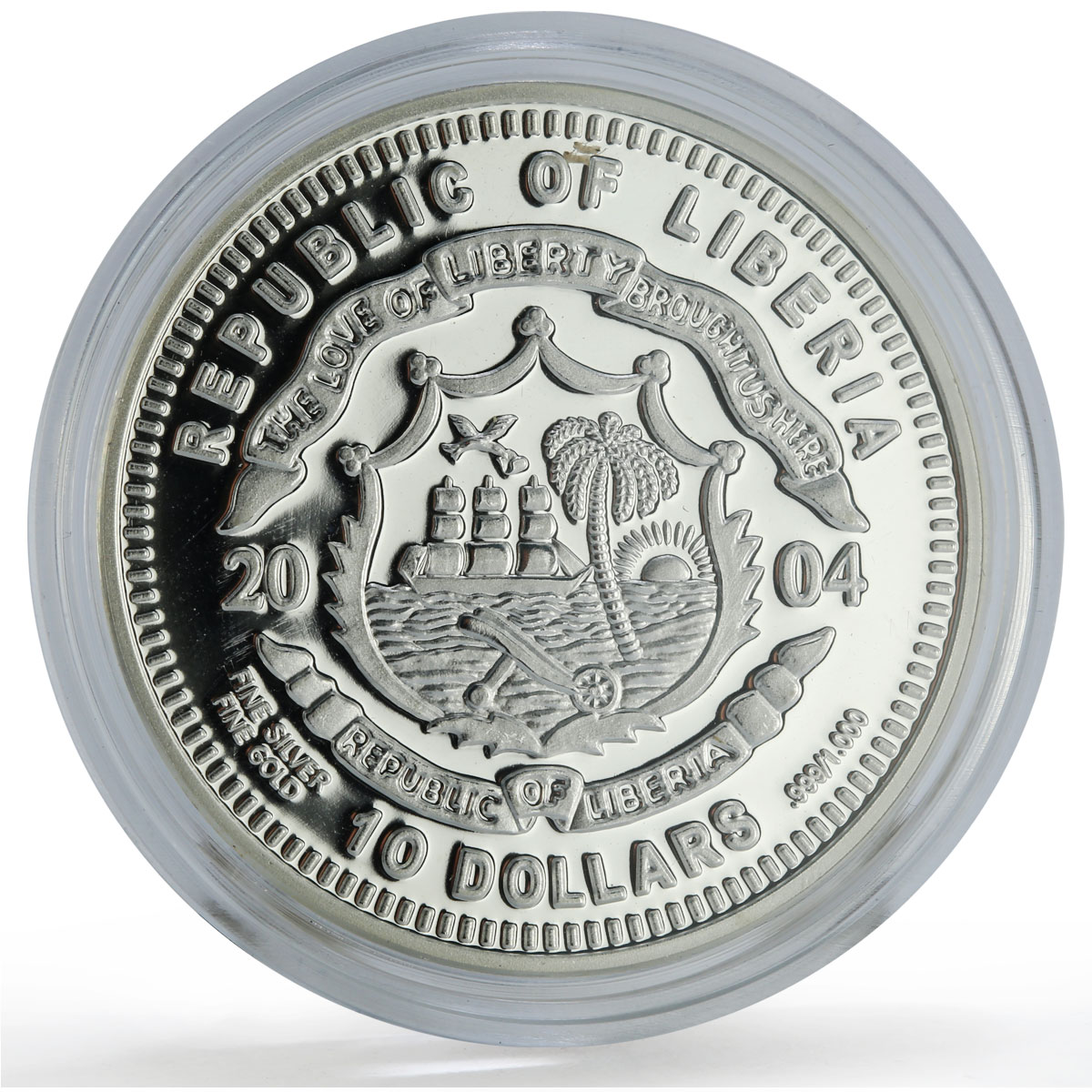 Liberia 10 dollars Wildlife Mexico Puma Fauna Gilt w/o Crystal silver coin 2004