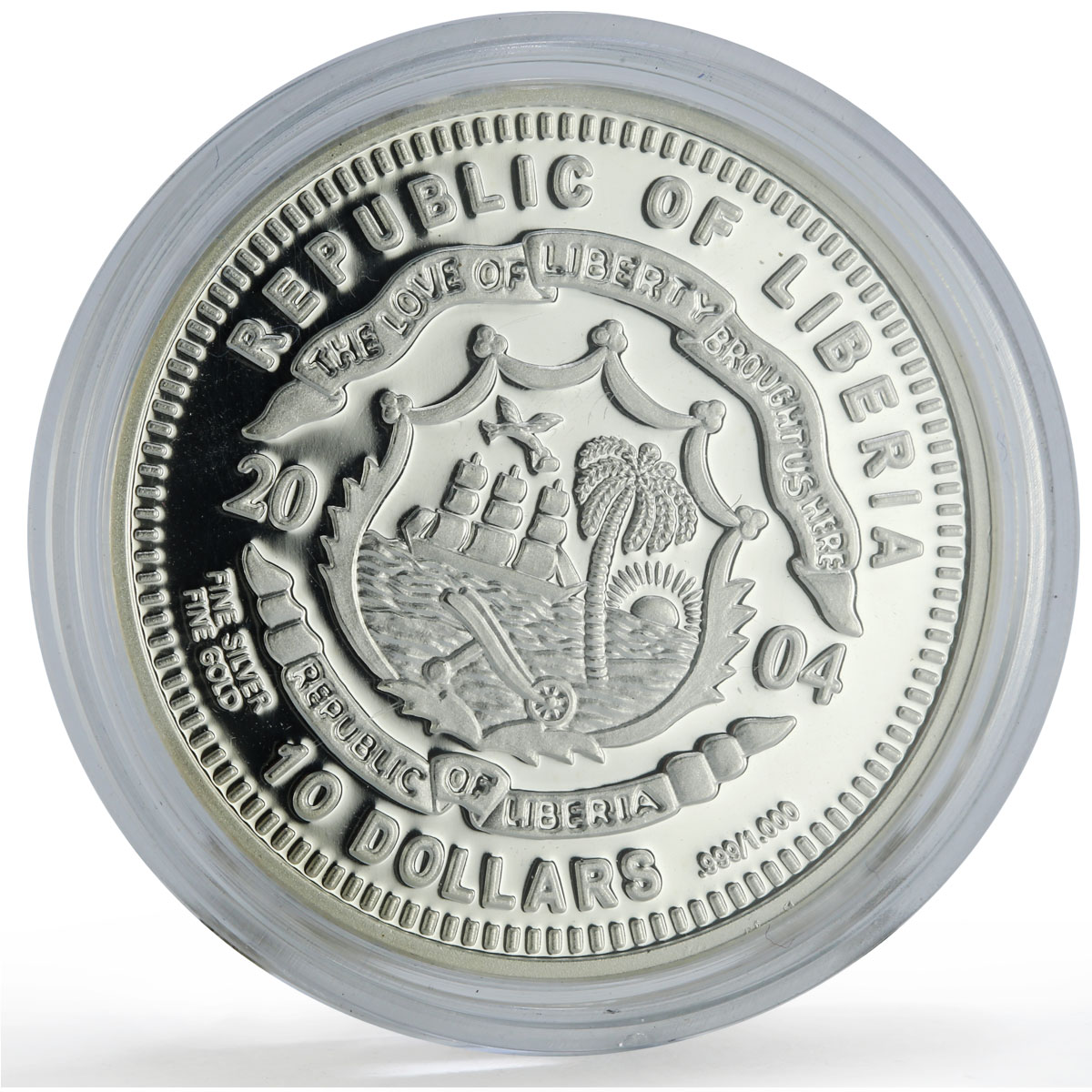 Liberia 10 dollars Wildlife Zealand Penguin Fauna w/o Crystal silver coin 2004