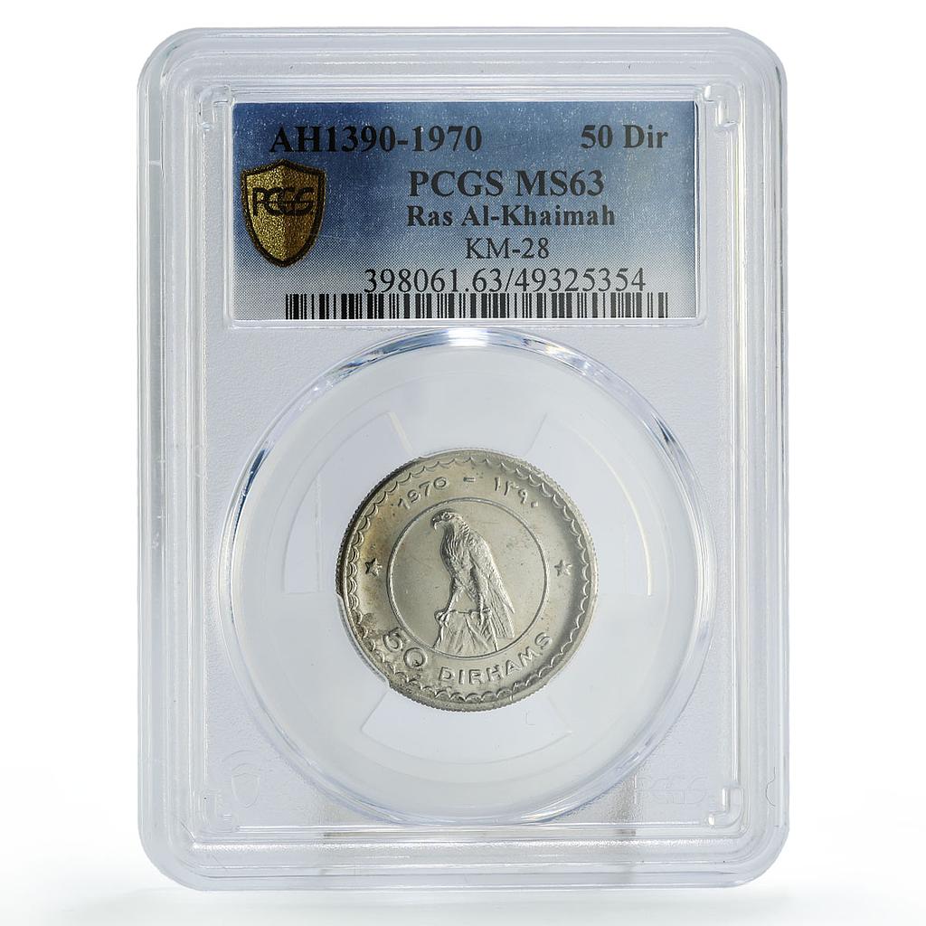 Ras al-Khaimah Emirate 50 dirhams Saqr Coinage Falcon MS63 PCGS CuNi coin 1970