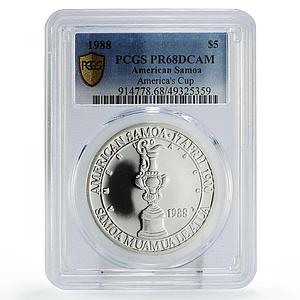 Samoa 5 dollars America Cup Yachting Sailboat Ship PR68 PCGS silver coin 1988