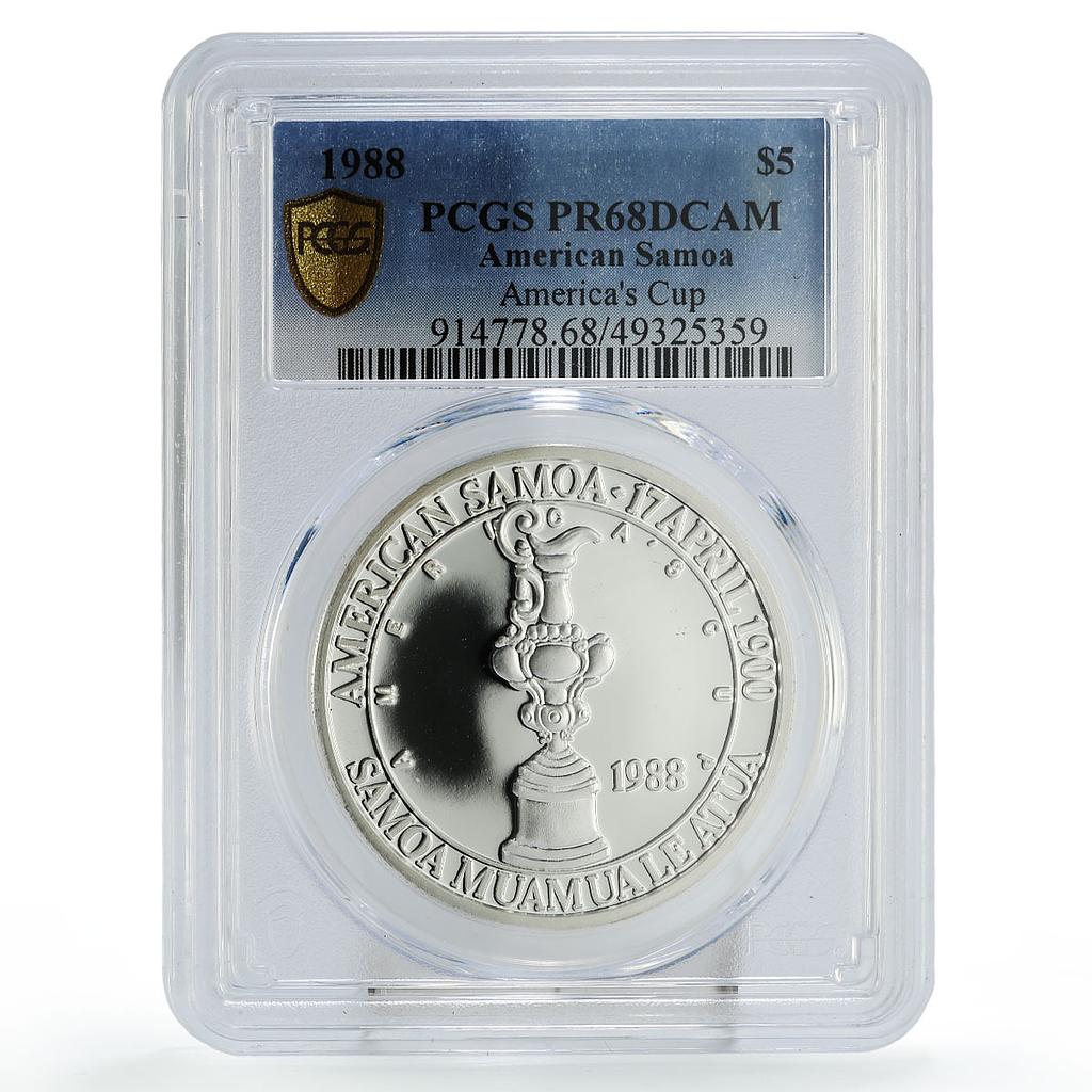 Samoa 5 dollars America Cup Yachting Sailboat Ship PR68 PCGS silver coin 1988
