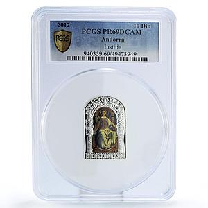 Andorra 10 diners Seven Virtures Iustia Justice Art PR69 PCGS silver coin 2012