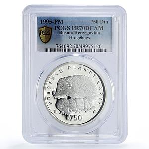Bosnia Herzegovina 750 dinara Preserve Planet Hedgehogs PR70 PCGS Ag coin 1995
