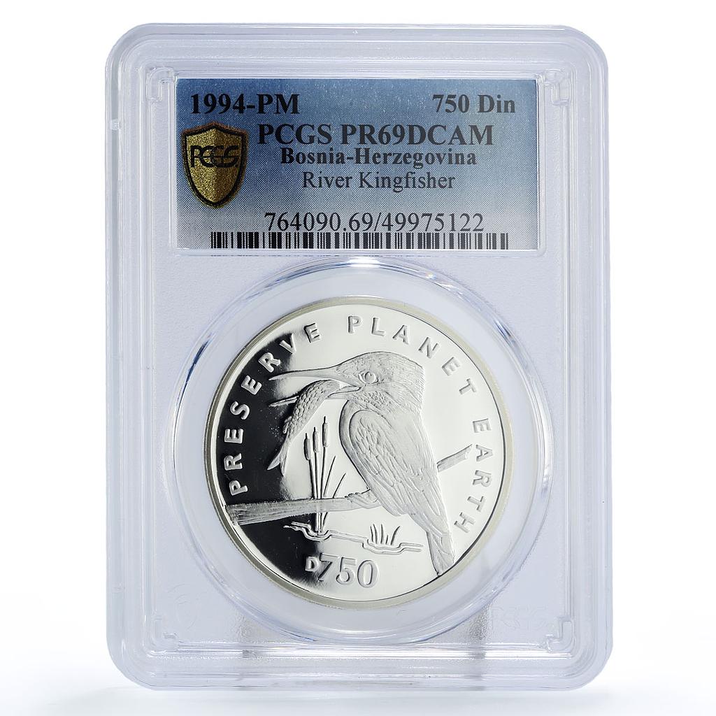 Bosnia Herzegovina 750 dinara Preserve Planet Kingfisher PR69 PCGS Ag coin 1994