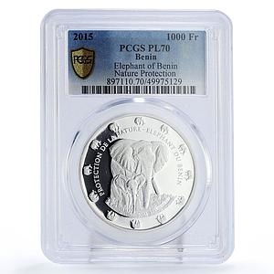 Benin 1000 francs Nature Protection Elephant Fauna PL70 PCGS silver coin 2015