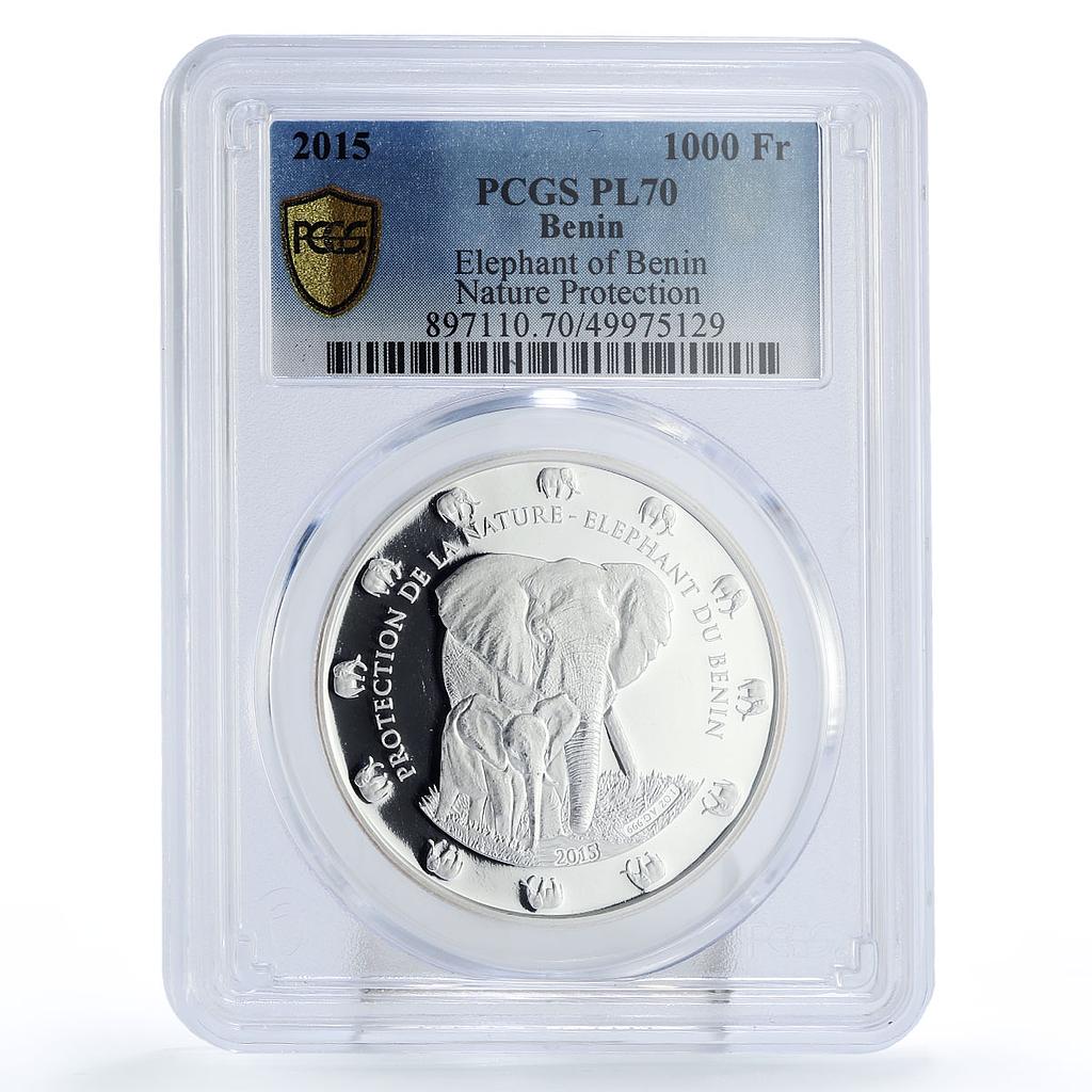 Benin 1000 francs Nature Protection Elephant Fauna PL70 PCGS silver coin 2015