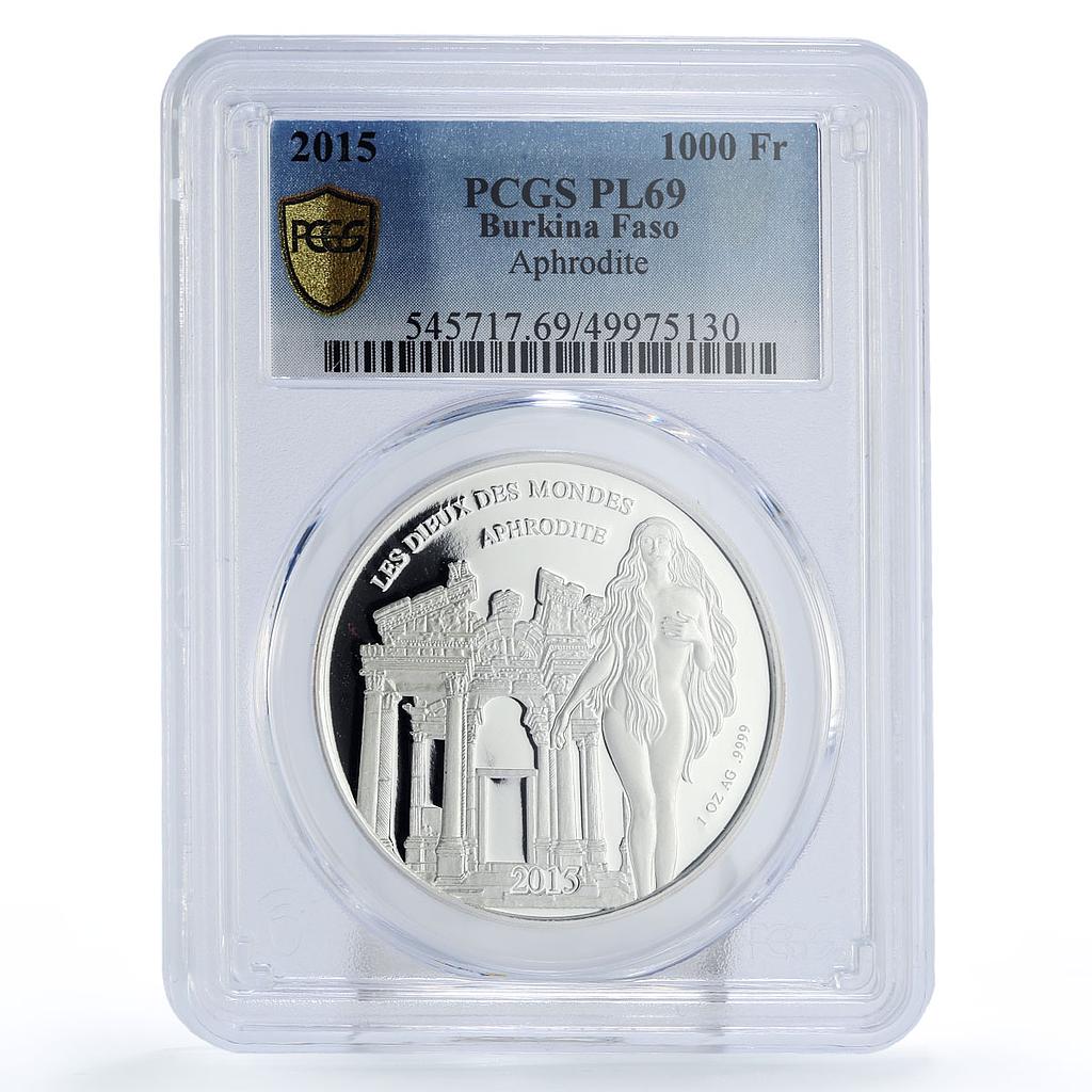 Burkina Faso 1000 francs Gods Aphrodite Greek Temple PL69 PCGS silver coin 2015
