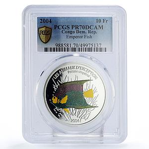Congo 10 francs Conservation Marine Life Emperor Fish Fauna PR70 PCGS coin 2004