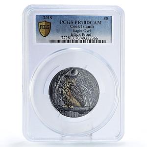 Cook Islands 5 dollars Night Animals Eagle Owl Bird PR70 PCGS silver coin 2018