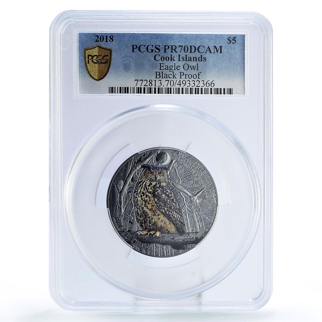 Cook Islands 5 dollars Night Animals Eagle Owl Bird PR70 PCGS silver coin 2018