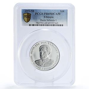 Ethiopia 10 dollars King Haile Selassie Politics PR69 PCGS silver coin 1972