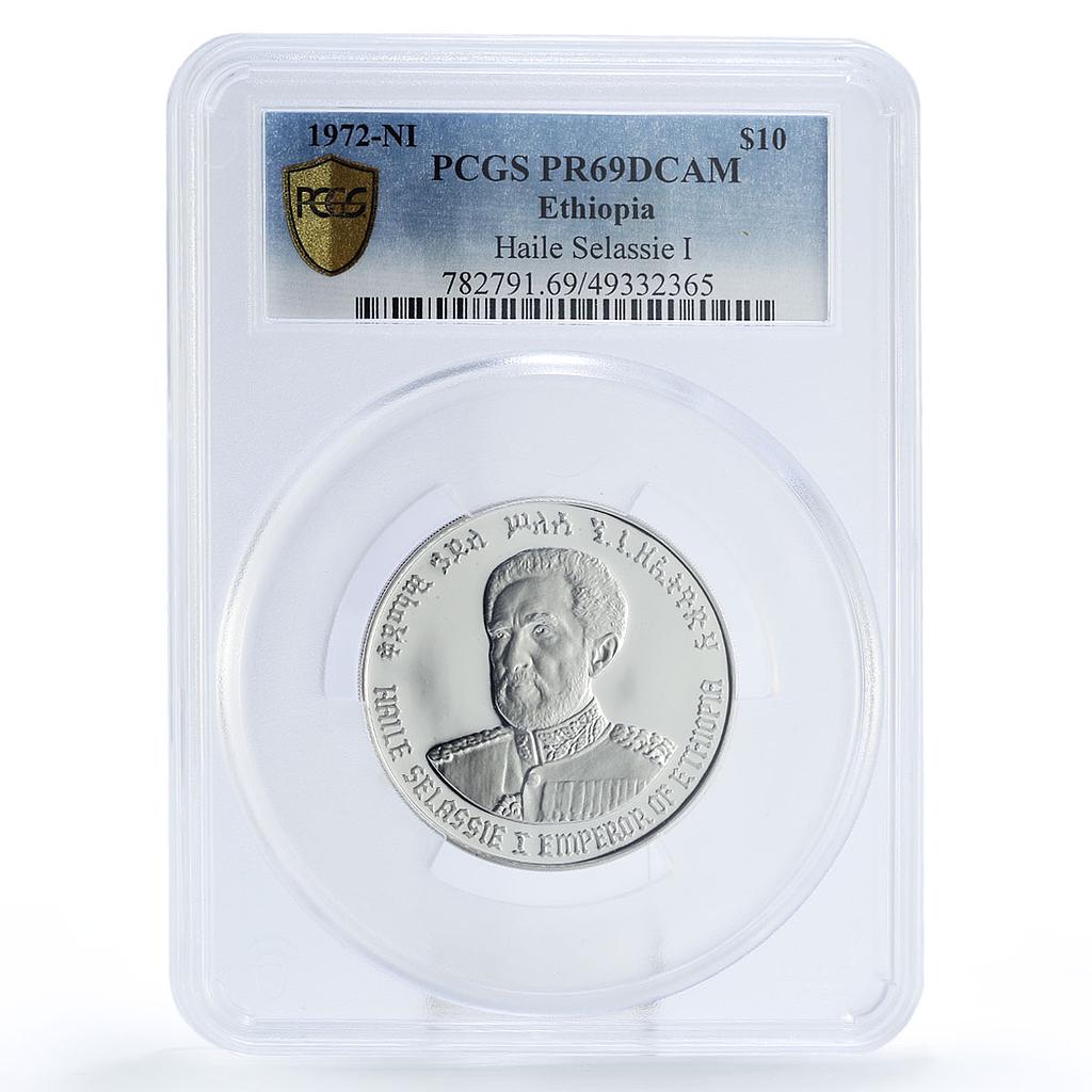 Ethiopia 10 dollars King Haile Selassie Politics PR69 PCGS silver coin 1972