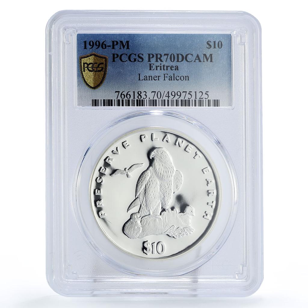 Eritrea 10 dollars Preserve Planet Earth Falcon Camel PR70 PCGS silver coin 1996