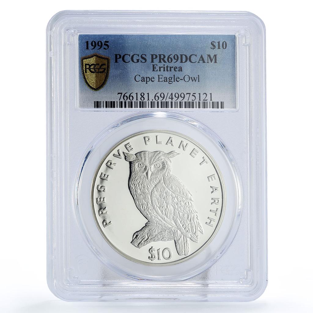 Eritrea 10 dollars Preserve Planet Earth Eagle Owl PR69 PCGS silver coin 1995