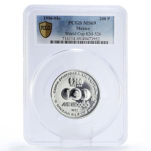 Mexico 200 pesos Football World Cup in Mexico MS69 PCGS 2 oz silver coin 1986