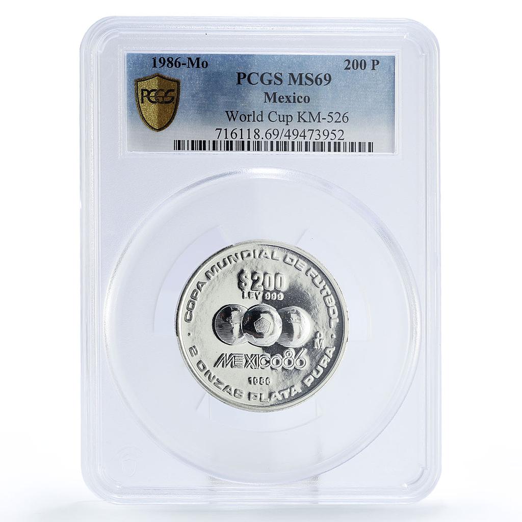 Mexico 200 pesos Football World Cup in Mexico MS69 PCGS 2 oz silver coin 1986