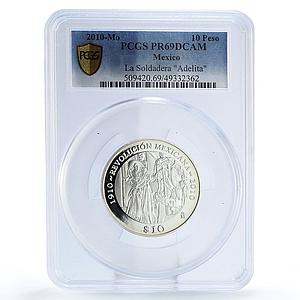Mexico 10 pesos Revolution 1910 La Soldadera Adelita PR69 PCGS silver coin 2010