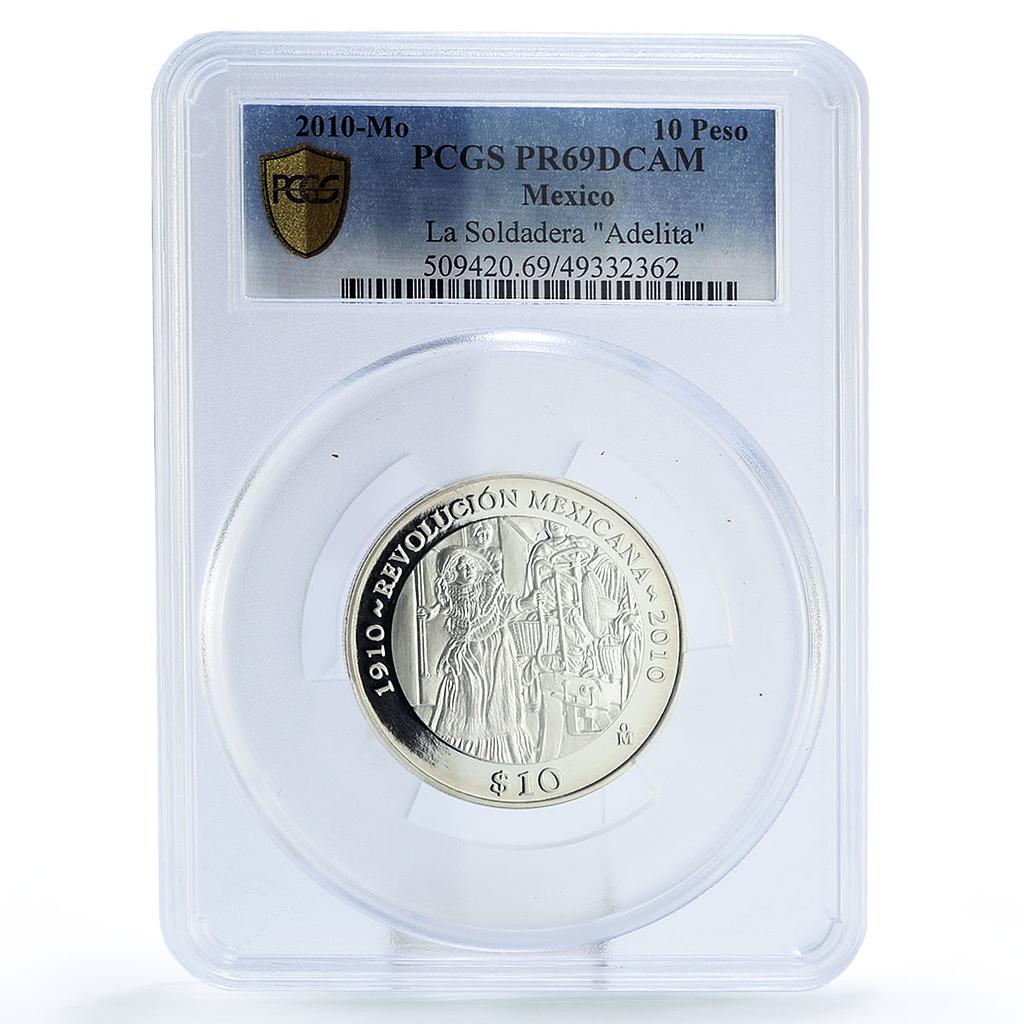 Mexico 10 pesos Revolution 1910 La Soldadera Adelita PR69 PCGS silver coin 2010