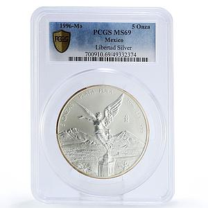 Mexico 5 onzas Libertad Angel of Independence MS69 PCGS 5 oz silver coin 1996