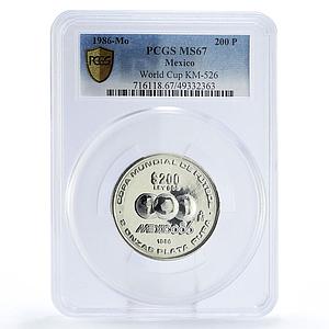 Mexico 200 pesos Football World Cup in Mexico MS67 PCGS 2 oz silver coin 1986