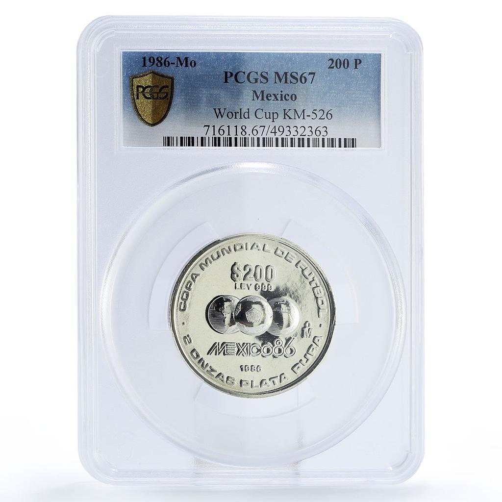 Mexico 200 pesos Football World Cup in Mexico MS67 PCGS 2 oz silver coin 1986