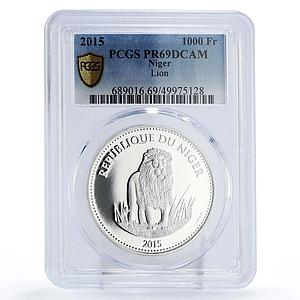 Niger 1000 francs Conservation Wildlife Lion Fauna PR69 PCGS silver coin 2015