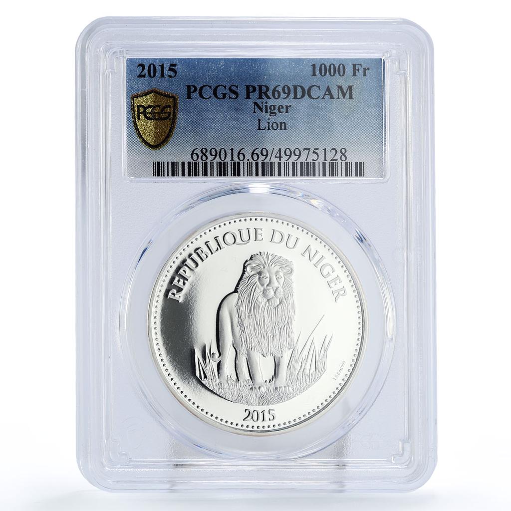 Niger 1000 francs Conservation Wildlife Lion Fauna PR69 PCGS silver coin 2015