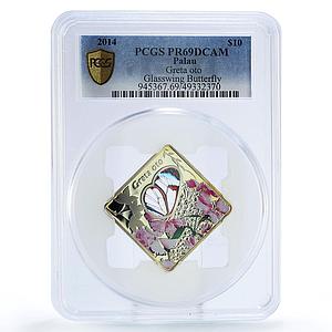 Palau 10 dollars Wildlife Greta Oto Butterfly Fauna PR69 PCGS silver coin 2014