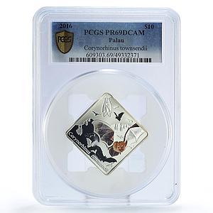 Palau 10 dollars Wildlife Corynorhinus Bat Fauna PR69 PCGS silver coin 2016