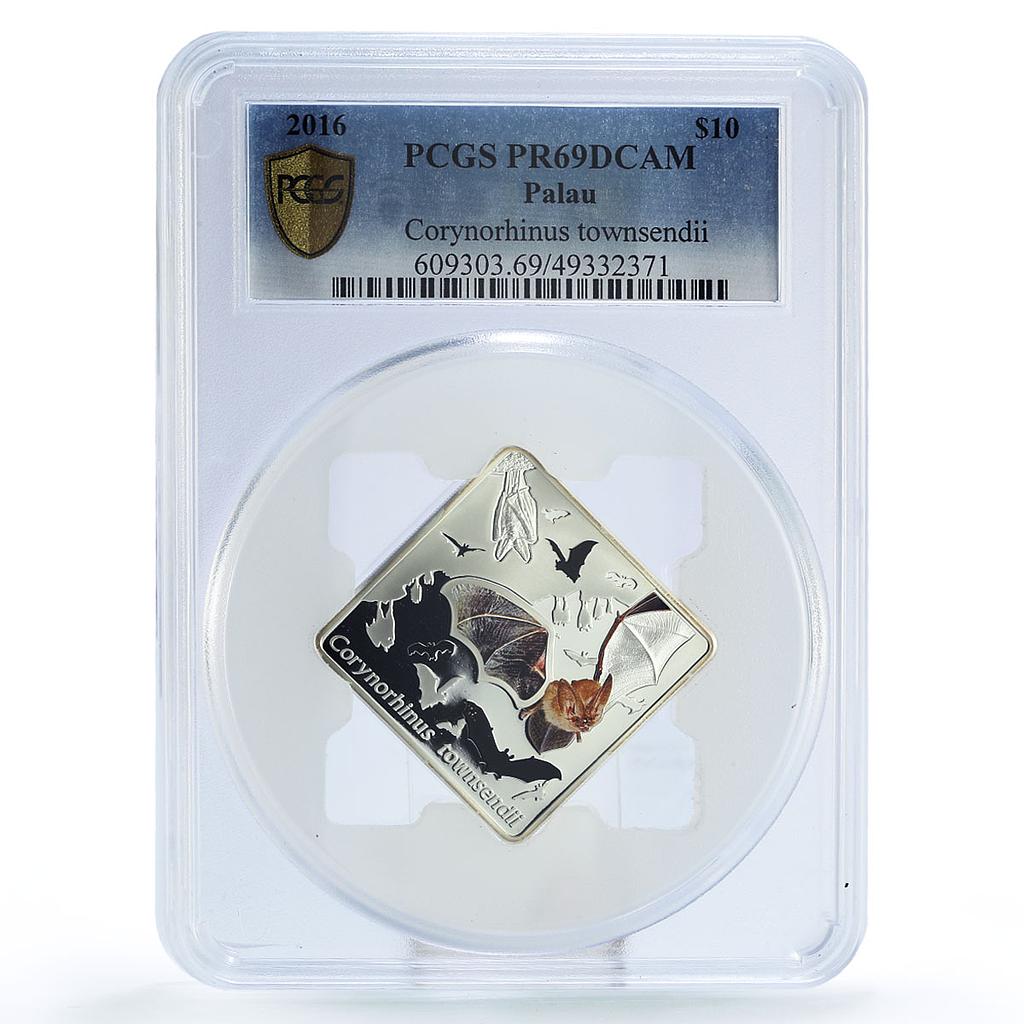 Palau 10 dollars Wildlife Corynorhinus Bat Fauna PR69 PCGS silver coin 2016